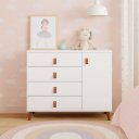 Ver imagem 2 de Cômoda Decor Infantil Juvenil Quarto 4 Gavetas 1 Porta Retrô Pés Madeira:branco