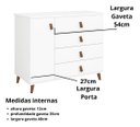 Ver imagem 4 de Cômoda Decor Infantil Juvenil Quarto 4 Gavetas 1 Porta Retrô Pés Madeira:branco