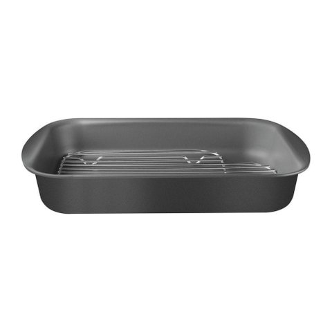 Assadeira com Grelha Alumínio com Revestimento Antiaderente Starflon Grafite 34 Cm 4,9l