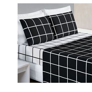 Jogo de Lençol Cama King 4 Peças 200 Fios Micropercal Austin:Preto
