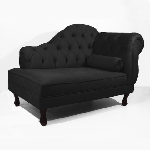 Recamier Sofá Divã Com Pés Retro 120X60 - Elã:Suede Preto