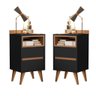 Conjunto Mesa de Cabeceira 2 Gavetas -alamo- Cm - Preto/nature - 1