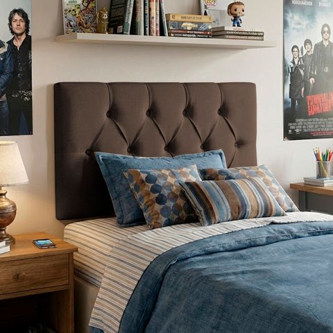 Cabeceira Painel Estofada Paris Suede Marrom Solteiro 90cm para Cama Box