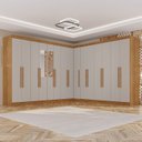 Ver imagem 1 de Guarda-Roupa de Canto Modulado com Espelho 15 Portas 6 Gavetas Inglaterra Bege/Cinamomo/Off White