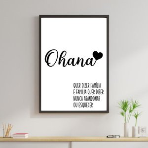 Quadro Ohana - Quer Dizer Família 24x18cm - com vidro:Madeira preta
