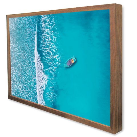 Quadro Decorativo o Mar e o Barco em Moldura Caixa Tacolado Moldura Caixa 3cm Madeira sem Vidro 20 X