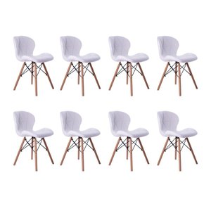 Kit 08 Cadeiras Estofada Jantar Charles Eames Eiffel Slim Wood Confort Branco
