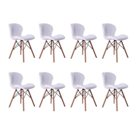Kit 08 Cadeiras Estofada Jantar Charles Eames Eiffel Slim Wood Confort Branco