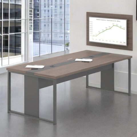 Mesa de Reunião e Painel Retangular Mesa Vista Serena Freijó MDP 240cm Casah