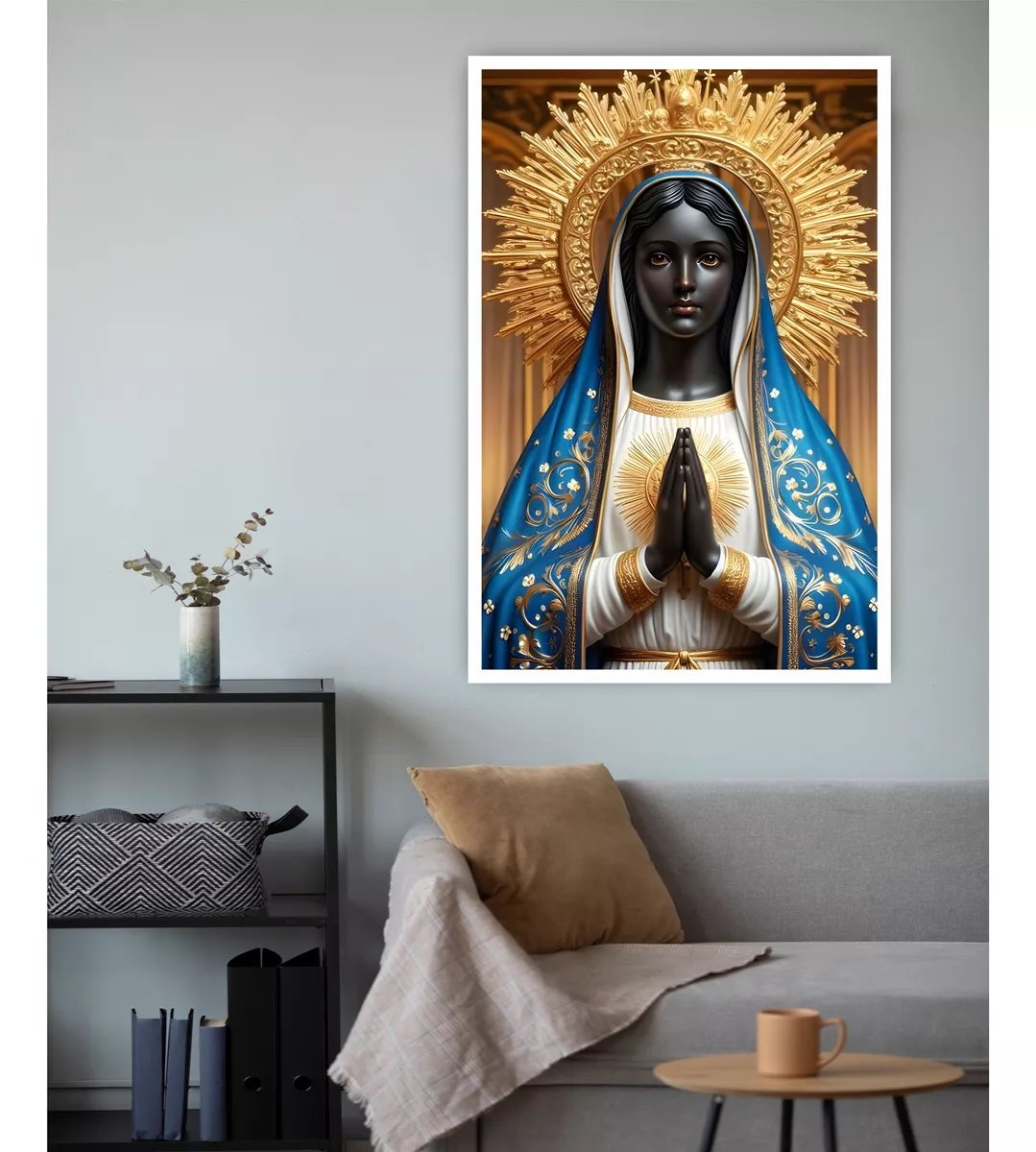 Quadro Decorativo Nossa Senhora Aparecida 60x40 Coroa - Branco - 2