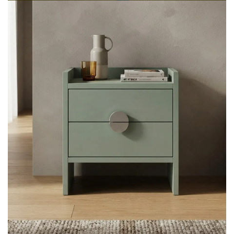 Mesa de Cabeceira 2 Gavetas Verde Jade MDF com Puxador Meia Lua