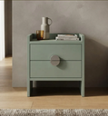 Ver imagem 1 de Mesa de Cabeceira 2 Gavetas Verde Jade MDF com Puxador Meia Lua