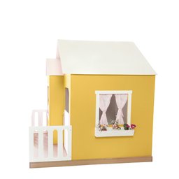 Casinha de Brinquedo Artesanal Janela Lateral Versátil com Cortinas Mdf Amarelo/branco L12 - Criança - 2