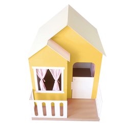 Casinha de Brinquedo Artesanal Janela Lateral Versátil com Cortinas Mdf Amarelo/branco L12 - Criança - 8