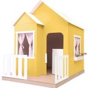 Ver imagem 7 de Casinha de Brinquedo Artesanal Janela Lateral Versátil com Cortinas Mdf Amarelo/branco L12 - Criança