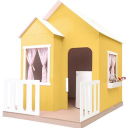 Casinha de Brinquedo Artesanal Janela Lateral Versátil com Cortinas Mdf Amarelo/branco L12 - Criança - 7