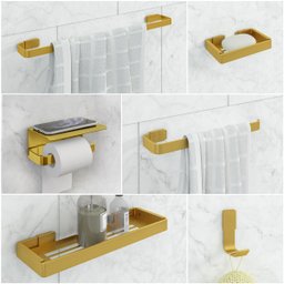 Kit Acessório para Banheiro Dourado 6 Peças Suporte Celular - 1