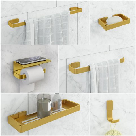 Kit Acessório para Banheiro Dourado 6 Peças Suporte Celular