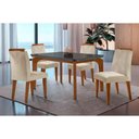 Ver imagem 1 de Conjunto: Mesa de Cozinha Londrina C/ Tampo Madeirado C/ Vidro Canto Curvo 120x80cm e 4 Cadeiras
