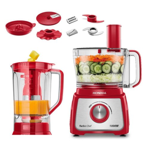 Multiprocessador Turbo Chef 9 em 1 Mondial Vermelho 1000w 127v - Mpn-01-rf