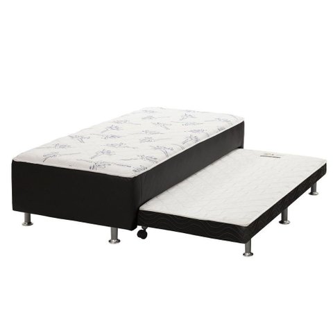 Cama Box C/auxiliar Conjugado Solteiro: Colchão Ortopédico Courano Nero Black (88x188) Ortobom