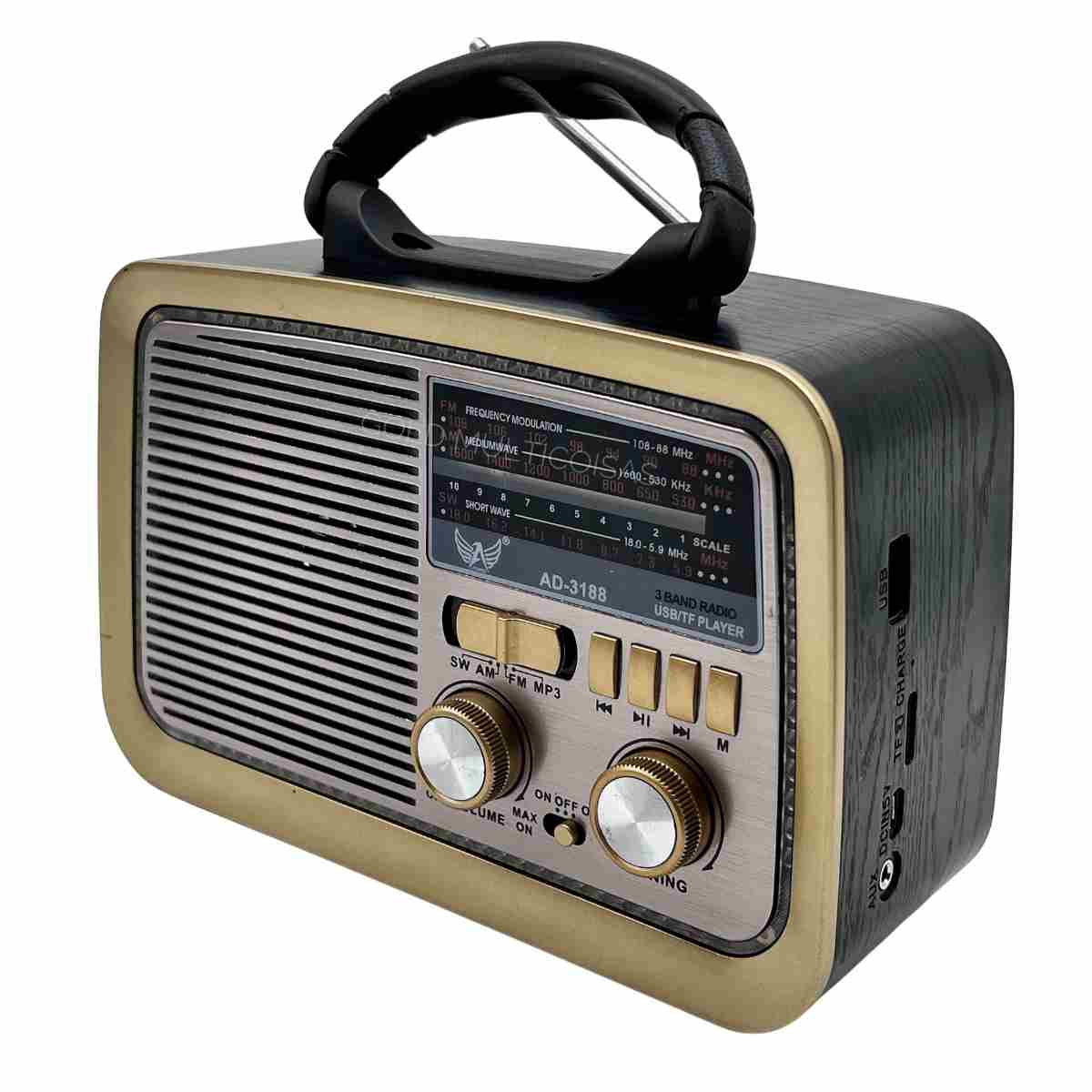 Rádio Am/Fm Retrô A Pilha E Tomada Usb/Aux/TF Preto MadeiraMadeira