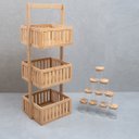 Ver imagem 6 de Kit com organizador multiuso ripado 3 andares e 10 potes de vidro com tampa de bambu 200ml- Oikos