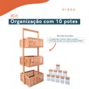 Ver imagem 3 de Kit com organizador multiuso ripado 3 andares e 10 potes de vidro com tampa de bambu 200ml- Oikos