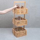 Ver imagem 5 de Kit com organizador multiuso ripado 3 andares e 10 potes de vidro com tampa de bambu 200ml- Oikos