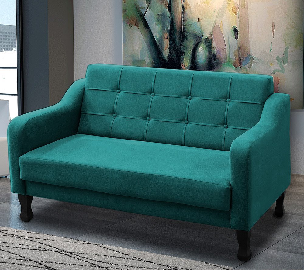 Sofa Namoradeira Decorativa Bella 2 Lugares Sala Recepção Escritorio - Lobo Shopp:Azul Turquesa