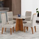 Ver imagem 1 de Mesa de Jantar 4 Lugares Cucina com Vidro Mel/off White - Viero Móveis
