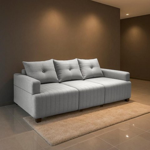 Sofá 3 Lugares 2,35m Living Leona Bom Pastor Linho Cinza
