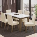 Ver imagem 3 de Conjunto de Mesa Sala de Jantar Miami com 6 Cadeiras Trieste Suede 1,60m Cedro/off White/areia Dobu
