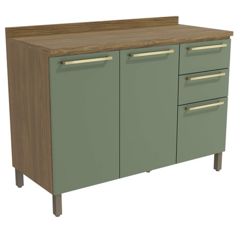 Armário de Cozinha Balcão 2 Portas e 3 Gavetas 120cm com Tampo e Pés M624 Botanic Kappesberg