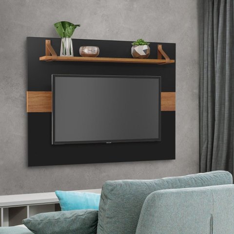 Painel Tv Maldivas Preto para Tv Grande 128cm Largura Mdf Resistente Sofisticado