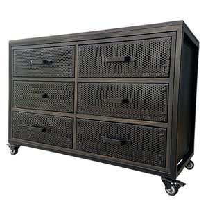 Gaveteiro com 6 Gavetas Cor Preta Estilo Industrial com Ferro Metalon e Madeira Maciça