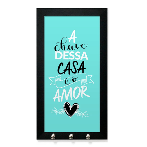 Porta Chaves Decorativo com Moldura Frases Lar Amor