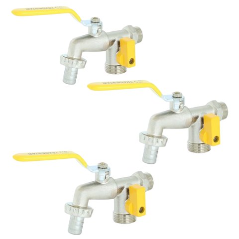 Torneira com Duas Saídas Metal para Jardim Quintal Tanque com Bico 1/2" e 3/4" | Hayom | Kit 03 Un
