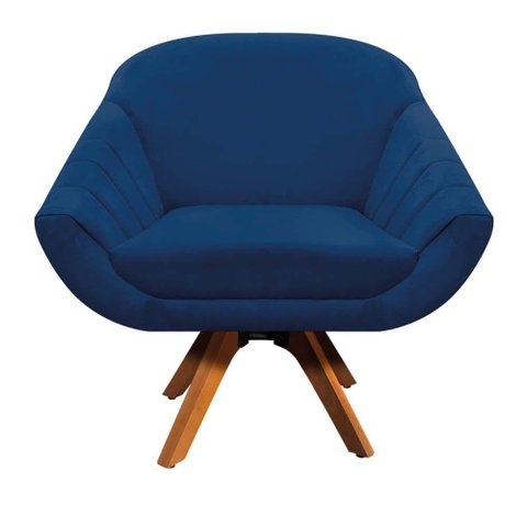 Kit 02 Poltronas Giratória Giovana Azul Marinho Base Madeira