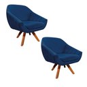 Ver imagem 2 de Kit 02 Poltronas Giratória Giovana Azul Marinho Base Madeira