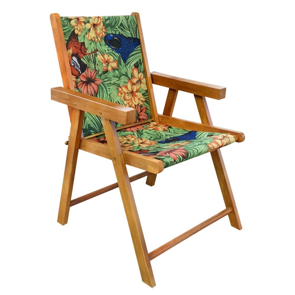 Cadeira Confortavel Dobrável para Área Externa Balcony em Madeira e Tecido Floral - 1