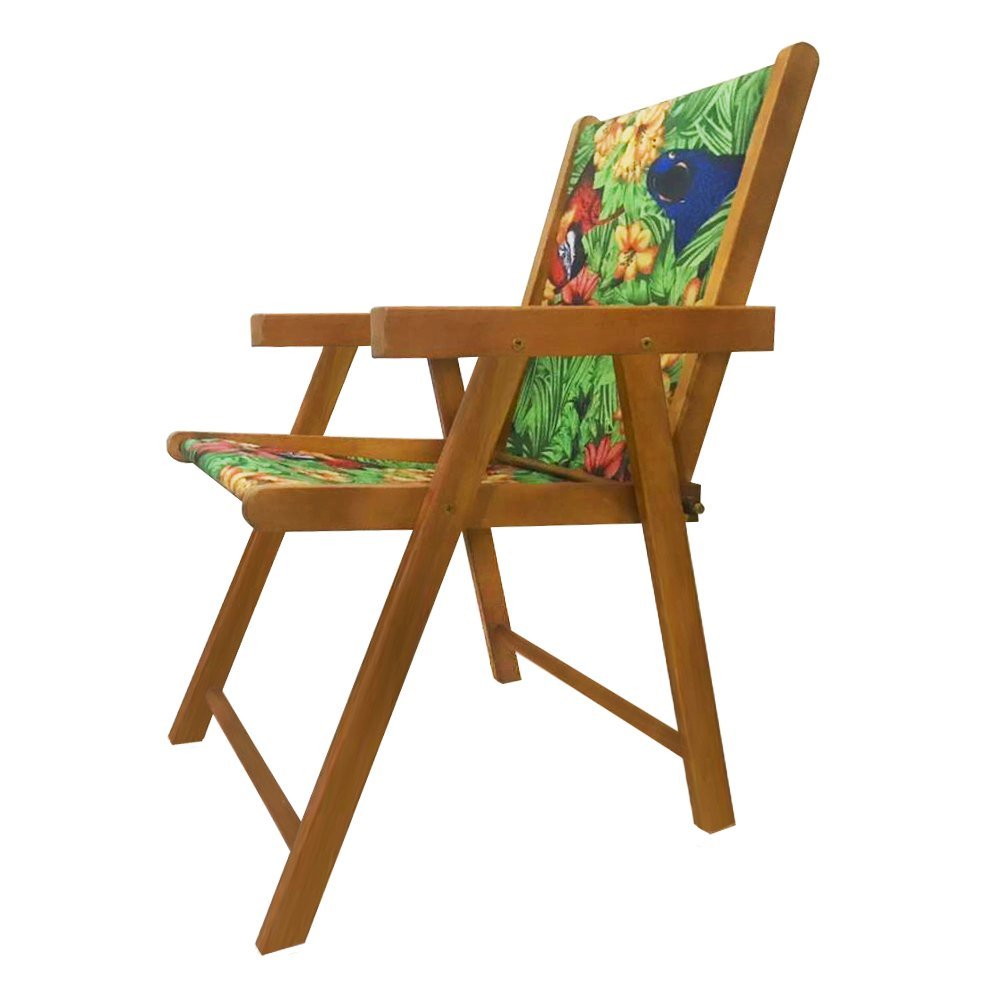 Cadeira Confortavel Dobrável para Área Externa Balcony em Madeira e Tecido Floral - 5