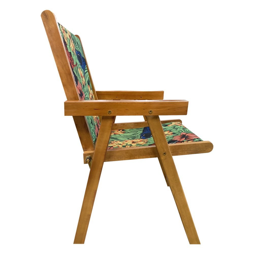 Cadeira Confortavel Dobrável para Área Externa Balcony em Madeira e Tecido Floral - 3