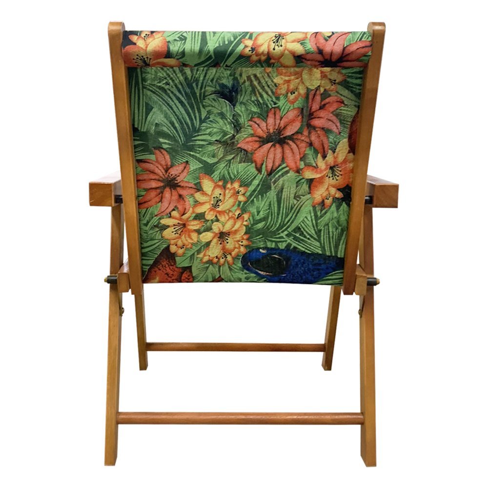 Cadeira Confortavel Dobrável para Área Externa Balcony em Madeira e Tecido Floral - 4