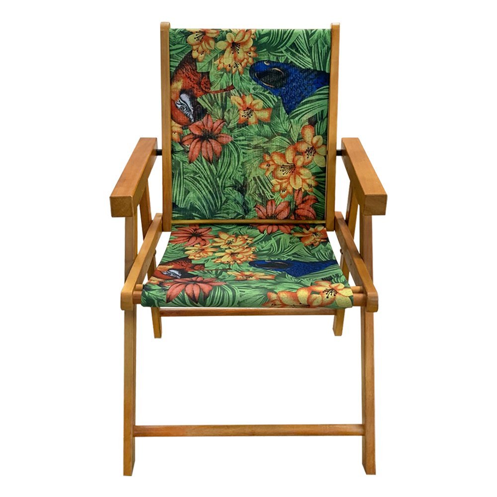 Cadeira Confortavel Dobrável para Área Externa Balcony em Madeira e Tecido Floral - 2