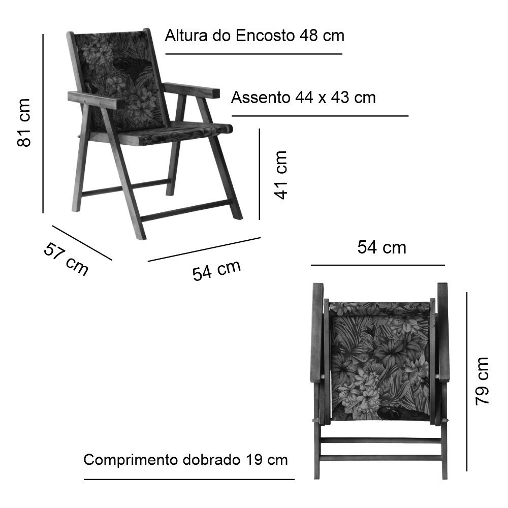 Cadeira Confortavel Dobrável para Área Externa Balcony em Madeira e Tecido Floral - 6