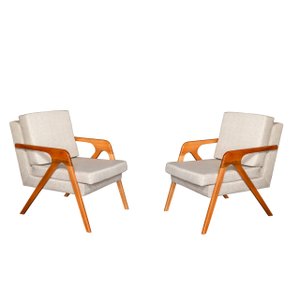 KIT 2 POLTRONA DECORATIVA MONA LUXO - Bege Linho