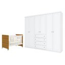 Ver imagem 1 de Berço Americano Evolution 4 em 1 Branco Acetinado Savana e Guarda Roupa Casal Americano 6 Portas Bra