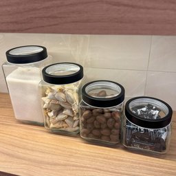 2 Potes de Vidro 800ml Tampa Metal Preta Gastro Lyor Porta Mantimentos Alimentos Quadrado - 3