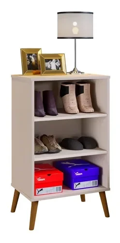 Ver imagem 4 de Sapateira Retro Luna Off/White 2 Portas P/ 12 Pares -Pes de Madeira